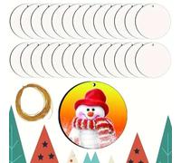 Glayent Kit de Décoration de Noël à Suspendre par Sublimation Vierge 25 Pièces, Planche Ronde en Bois Imprimée à Chaud avec Corde Dorée