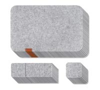 Glayent Lot de 7 sets de table lavables en feutre pour couteau, fourchette, sous-verres, sacs à couverts, coussins isolants, gris clair