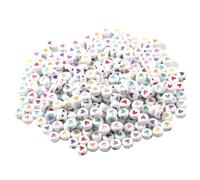 Glayent Perles Plates d'amour Rondes Mélangées Blanches en Acrylique, 4x7mm, Perles Colorées en Forme de Cœur pour la Fabrication de, Bracelets et Colliers à Faire Soi-Même