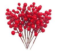 Glayent Tiges de Baies Rouges, Paquet de 24 Baies de NoëL Artificielles de 7,9 Pouces Branche de Houx pour Arbre de NoëL, Couronne de Bricolage, FêTe
