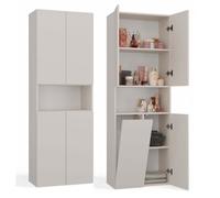 CDF NEL 1K DK Armoire haute de salle de bain, couleur : cachemire (beige), étagère de salle de bain moderne, armoire de rangement, étagères spacieuses, portes, montage facile, poignées élégantes