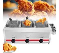 GLBMXDD Friteuse à gaz Professionnelle en Acier Inoxydable, de comptoir, avec Compartiments latéraux pour Les épices, paniers, couvercles et Puissance réglable, idéale pour la friture de Poulet 30L