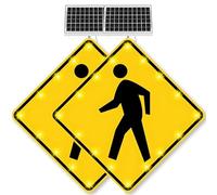 GLBMXDD Panneau de Passage piéton Clignotant à LED Solaire, Panneau d'avertissement de Circulation routière en Aluminium, étanche IP65, pour la sécurité des allées et des Quartiers 24in-2PC