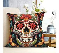 GlbnSHeric Housses de coussin décoratives double face - Motif tête de mort en sucre coloré - Housses de coussin carrées pour canapé et salon