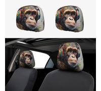 GlbnSHeric Lot de 2 housses d'appui-tête de voiture personnalisées pour appuie-tête de voiture Motif singe musical