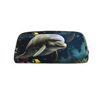 GlbnSHeric Trousse à crayons rétractable avec deux dauphins et poissons, trousse de papeterie pour bureau, porte-stylos pour le travail, trousse à crayons rétractable avec fermeture éclair, 8 x 20,5