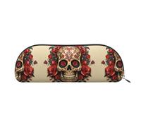 GlbnSHeric Trousse à crayons rétractable avec fermeture éclair - 6,5 x 19 cm - Motif tête de mort - Rose rouge, Argenté., Taille unique, Organiseur de sac