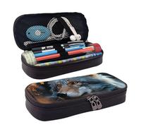 GlbnSHeric Trousse à crayons rétractable avec fermeture éclair - Belle girafe - Trousse à crayons esthétique pour le travail de bureau - 9 x 20 cm, Feuilles d'automne et loup, Taille unique,