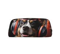 GlbnSHeric Trousse à crayons rétractable avec fermeture éclair - Motif chien mignon portant des écouteurs - Trousse à crayons pour le bureau - 8 x 20,5 cm, doré, Taille unique, Organiseur de sac