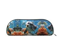 GlbnSHeric Trousse à crayons rétractable avec fermeture éclair - Motif dauphin dans le récif de corail - Pour bureau - 6,5 x 19 cm, doré, Taille unique, Organiseur de sac