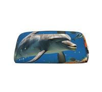 GlbnSHeric Trousse à crayons rétractable avec fermeture éclair - Motif dauphins - Bleu - 8 x 20,5 cm, doré, Taille unique, Organiseur de sac