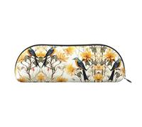 GlbnSHeric Trousse à crayons rétractable avec fermeture éclair - Motif fleurs et oiseaux jaunes - 6,5 x 19 cm, doré, Taille unique, Organiseur de sac
