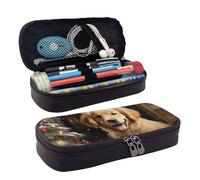 GlbnSHeric Trousse à crayons rétractable avec fermeture éclair - Motif oiseau coloré - Pour le travail de bureau - 9 x 20 cm, Golden Retriever de Noël, Taille unique, Organiseur de sac