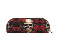 GlbnSHeric Trousse à crayons rétractable avec fermeture éclair - Motif tête de mort - Rose et rouge - 6,5 x 19 cm, doré, Taille unique, Organiseur de sac