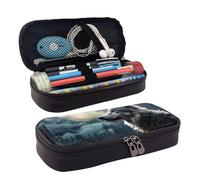 GlbnSHeric Trousse à crayons rétractable avec fermeture éclair - Motif zèbres sur l'herbe marron - 9 x 20 cm, Loup la nuit, Taille unique, Organiseur de sac
