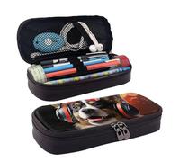 GlbnSHeric Trousse à crayons rétractable avec fermeture éclair - Pour le travail de bureau - 9 x 20 cm, Chien mignon portant des écouteurs, Taille unique, Organiseur de sac