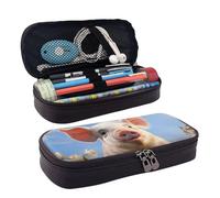GlbnSHeric Trousse à crayons rétractable avec fermeture éclair pour le travail de bureau, jaune clair, 9 x 20 cm, Cochon amusant et mignon, Taille unique, Organiseur de sac