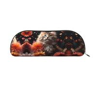GlbnSHeric Trousse à crayons rétractable avec motif de chats et de fleurs - Trousse de papeterie pour bureau - Trousse à crayons rétractable avec fermeture éclair - 6,5 x 19 cm, doré, Taille unique,