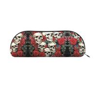 GlbnSHeric Trousse à crayons rétractable avec tête de mort et roses - Trousse à crayons pour bureau - Trousse à crayons rétractable avec fermeture éclair - 6,5 x 19 cm, Argenté., Taille unique,
