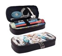 GlbnSHeric Trousse à crayons rétractable en forme d'écho et de cercles avec fermeture éclair - Trousse à crayons esthétique pour le travail de bureau - 9 x 20 cm, Attrape-rêves et oiseau, Taille