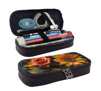 GlbnSHeric Trousse à crayons rétractable vintage avec fermeture éclair pour le travail de bureau, 9 x 20 cm, Tournesol et rose., Taille unique, Organiseur de sac