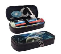GlbnSHeric Trousse à crayons rétractable vintage avec fermeture éclair pour le travail de bureau, 9 x 20 cm, Deux dauphins et poissons, Taille unique, Organiseur de sac