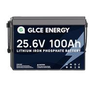 GLCE ENERGY 24V 100Ah LiFePO4 Batterie Rechargeable au Lithium, 10 Ans de durée de Vie, 4000~15000 Cycles, P65 Waterproof, Batterie au Lithium pour Le Camping, Les caravanes, Les caravanes