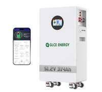 GLCE ENERGY Batterie Lifepo4 15 kWh 51,2 V 300 Ah, lithium à cycle profond avec BMS 200 A, interface de communication CAN et RS485, sol pour stockage d'énergie domestique, hors réseau