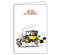 GLCT-0123 Gaston Lagaffe Carte d'anniversaire avec Motif Un an de plus Voiture Fleur