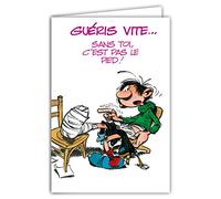 GLCT-0159 Carte GASTON LAGAFFE Bon Prompt RÉTABLISSEMENT Guéris vite Convalescence Maladie Malade Plâtre Cassé Humour Humoristique BD - Avec Enveloppe Illustrée 17,5x12cm - Fabriqué en France