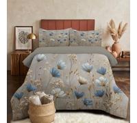 GLCWARM Couette sans Housse 4 Saisons Fleurs Séchées, Herbe Fanée | Réversible Édredon en Lavable 220X240 Cm Plantes Vintage À L'Aquarelle Linge De Lit D'Été, Légère Et Chaude avec 2 Taies d'oreiller