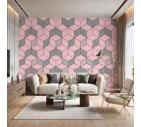 GLCWARM Cube En Nid D'Abeille Papier Peint Panoramique 400X280Cm, Géométrie Pop Papier Peint Intissé 3D Murale Tableaux Muraux Tapisserie Salon Chambre, Gris Rosé