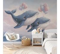 GLCWARM Papier Peint 3D Effet Panoramique Illustrations De Dessins Animés 250X175Cm,Poster Intissé Mural Baleine En Ballon Geant Mural Salon Chambre D'Enfants Restaurant Décoration Murale