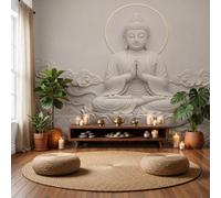 GLCWARM Papier Peint Panoramique 3D 250X175Cm Fresque Murale Statue Du Bouddha Lotus | Tapisserie Intissé Sculpture Aquarelle Zen Pour Salon Chambre, Bureau Décoration Murale Grande Taille