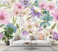 GLCWARM Papier Peint Panoramique 3D 350X256Cm Fresque Murale Fleurs D'Anémones | Tapisserie Intissé Plantes À L'Aquarelle Pour Salon Chambre, Bureau Décoration Murale Grande Taille