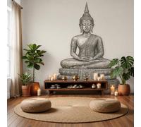 GLCWARM Papier Peint Panoramique 3D 400X280Cm Fresque Murale Statue De Bouddha Fleuri | Tapisserie Intissé Relief Rétro Pour Salon Chambre, Bureau Décoration Murale Grande Taille