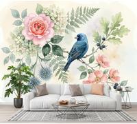 GLCWARM Papier Peint Panoramique 3D Oiseau Aux Baies 300X210Cm | Papier Peint Murale Intissé Plantes À L'Aquarelle,Tapisserie Murale Pour Salon Chambre Maison Décoration Intérieure