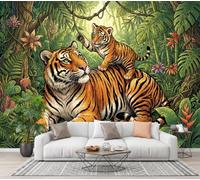 GLCWARM Papier Peint Panoramique 3D Tigre Chaud 200X140Cm | Papier Peint Murale Intissé Animaux De La Forêt,Tapisserie Murale Pour Salon Chambre Maison Décoration Intérieure