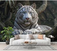 GLCWARM Papier Peint Panoramique Animaux De La Jungle Poster Mural | Tronc D'Arbre Tigre Blanc Papier Peint Intissé Décoration Pour Salon Chambre Restaurant Chambre D'Enfants, 350X256Cm