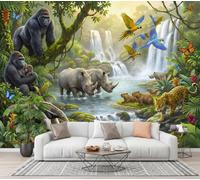 GLCWARM Papier Peint Panoramique Cascade Des Cent Bêtes Mur 400X280Cm | Animaux Écologiques Naturels Papier Peint Intissé Pour Chambre Salon Bureau Personnalisé Décoration Murale