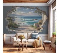 GLCWARM Papier Peint Panoramique Côte Brisée 200X140Cm | Photo Décoration Murale Paysages Naturels Papier Peint Mural Pour Cuisine Chambre Salon Fond Tv