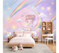 GLCWARM Papier Peint Panoramique Fée Arc-En-Ciel Poster Mural | La Petite Fée Étoile Papier Peint Intissé Décoration Pour Salon Chambre Restaurant Chambre D'Enfants, 400X280Cm