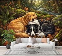 GLCWARM Papier Peint Panoramique Golden Retriever Feuille D'Automne Mur 200X140Cm | Animaux De La Forêt Papier Peint Intissé Pour Chambre Salon Bureau Personnalisé Décoration Murale