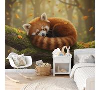GLCWARM Papier Peint Panoramique Illustrations D'Animaux Guérisseurs,Papier Peint Panda À Branches D'Arbre Fresque Murale Intissée - Décoration Murale Pour Salon, Chambre, Bureau, 200X140Cm