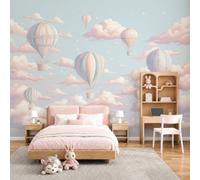 GLCWARM Papier Peint Panoramique Illustrations De Dessins Animés Poster Mural | Montgolfière Nuageuse Papier Peint Intissé Décoration Pour Salon Chambre Restaurant Chambre D'Enfants, 250X175Cm