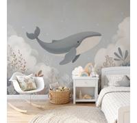 GLCWARM Papier Peint Panoramique Intissé Baleine Des Nuages 200X140Cm | Papier Peint Illustrations De Guérison Fond Pour Chambre Wallpaper, Fresque Murale Pour Salon Salle Deco Murale