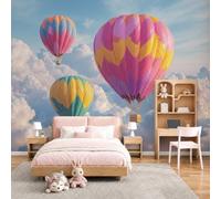 GLCWARM Papier Peint Panoramique Montgolfière Mer De Nuages Mur 450X315Cm | Paysage De Dessin Animé Papier Peint Intissé Pour Chambre Salon Bureau Personnalisé Décoration Murale