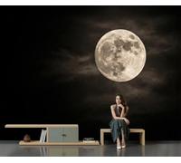 GLCWARM Papier Peint Panoramique Pleine Lune Dans Le Ciel Nocturne 300X210Cm | Merveilles Naturelles Revêtement Mural Décoration Chambre Design Moderne Intissé Tapisserie Photo Pour Chambre Salon