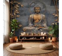 GLCWARM Papier Peint Panoramique Statue Du Bouddha Lotus 350X256Cm | Photo Décoration Murale Portrait En Métal Papier Peint Mural Pour Cuisine Chambre Salon Fond Tv
