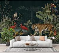 GLCWARM Papier Peint Panoramique Tigre Du Royaume Secret Mur 300X210Cm | Animaux De La Jungle Rétro Papier Peint Intissé Pour Chambre Salon Bureau Personnalisé Décoration Murale
